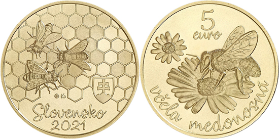 Slovakia 5 euro 2021 - Fauna and flora: Honey bee