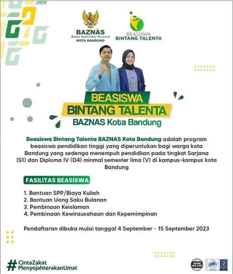 Beasiswa Bintang Talenta Baznas 2023 2024 Untuk Mahasiswa S1/D4