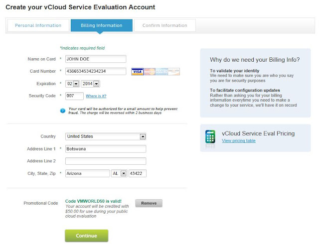 vmware vCloud service evaluation beta - Create Account