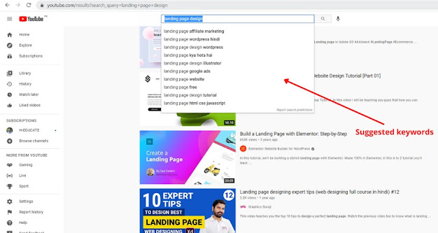 Youtube Suggested keywords Landing Page design