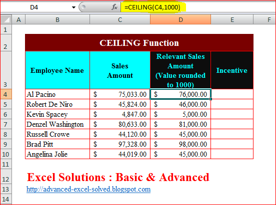 How to use Ceiling Function in Excel