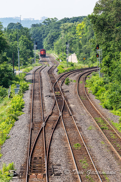 CN 7080 and CN 4131 in the distance at Bayview Junction.