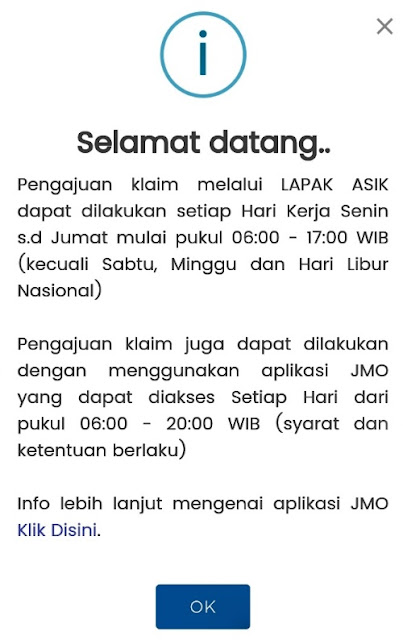 Jam operasional klaim online saldo JHT BP Jamsostek via layanan Lapak Asik BPJS Ketenagakerjaan