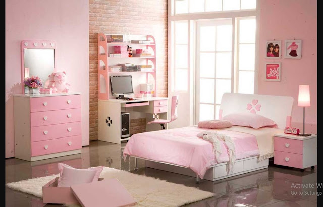 Simple Interior Design for The Bedroom For Girls with pink pillow and pink cubboard