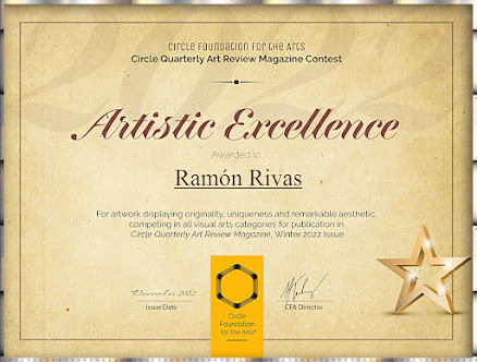 Certificado de Excelencia Artística adjudicado a Ramón Rivas por  Cicle Quarterly Art Review Magazine