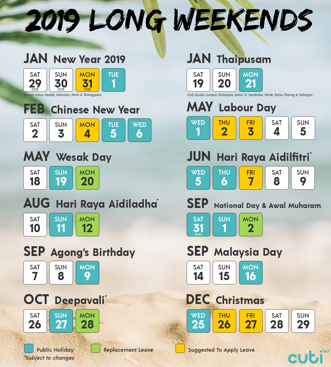Kalendar 2019 Malaysia serta cuti umum | Arnamee blogspot