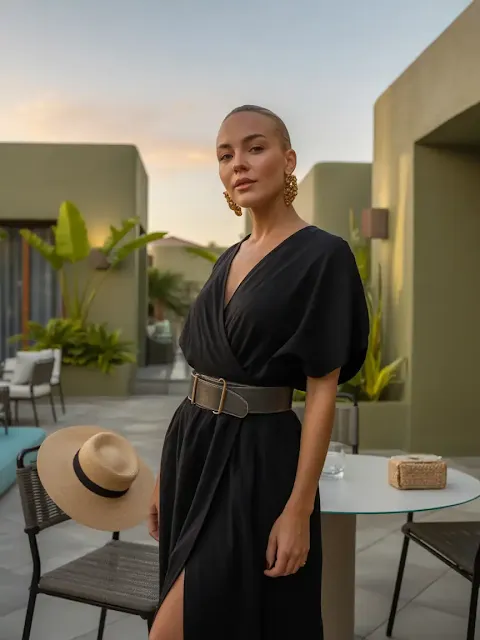Belted Wrap-Style Dress + Statement Earrings