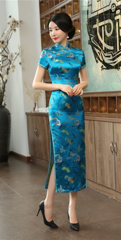 Blue Cheongsam Dress Qipao For Women