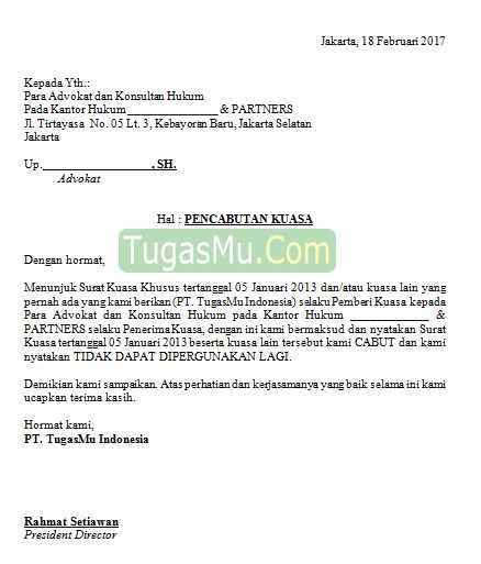 Contoh Surat Kuasa Hukum Perdata  Wisata Dan Info Sumbar