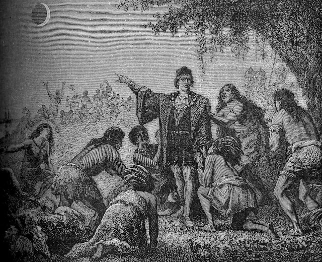 Những người thổ dân Jamaica hoảng loạn cầu xin Columbus biến Mặt Trăng trở lại như cũ khi Nguyệt thực toàn phần diễn ra. Hình ảnh: Camille Flammarion.