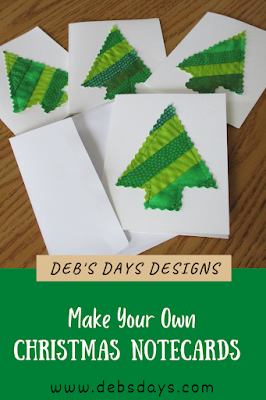 Fabric Christmas tree handmade notecard set