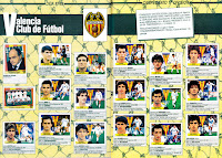 VALENCIA C. F. Temporada 1987-88. Escudo. Alfredo Di Stéfano (entrenador), Sempere, Antonio, Quique, Revert, Arias. Equipo, Giner, Voro, Bossio, Ferrando, Subirats. Arroyo, Fernando, Montes, Alcañiz, Fenoll, Jon García. Álbum de cromos LIGA 87-88, Colecciones Este.