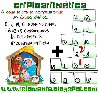 Alfamética, Criptoaritmética, Criptosuma, Criptogramas, Matemáticas y navidad, Juego de letras