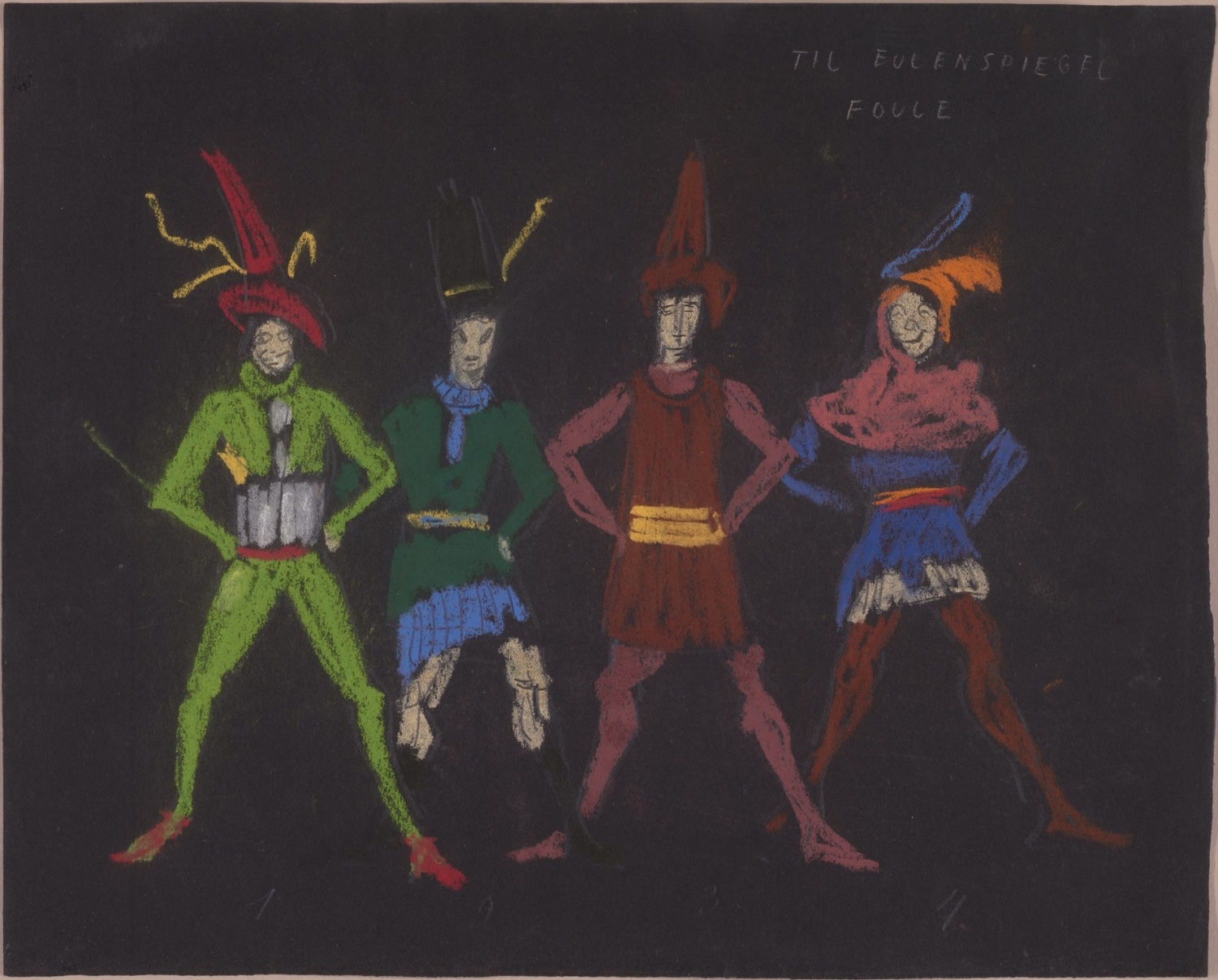 chalk sketches of German folkloric figures