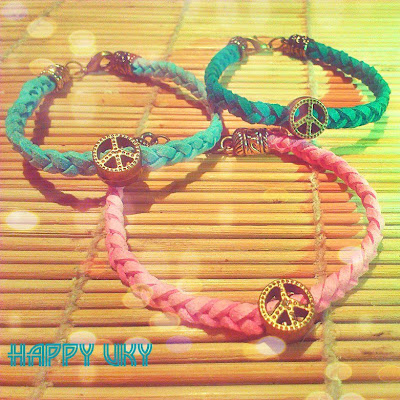 Happy Uky Pulseras  paz y antelina trenzada, colores, aguamarina, peace