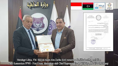 Konsorsium PPWI - First Union Berikan Piagam Penghargaan kepada Menteri Dalam Negeri Libya