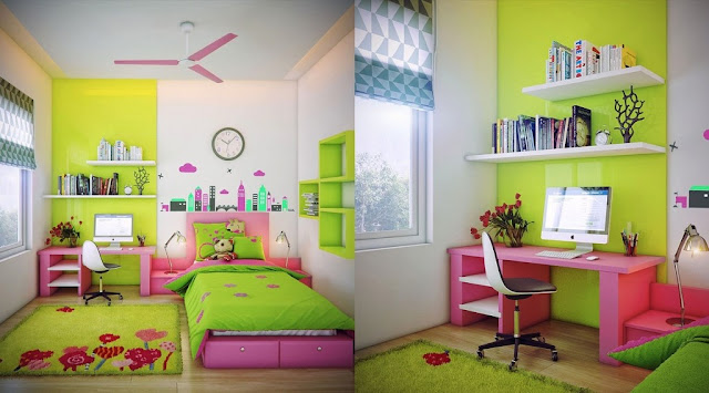 Desain Kamar Tidur Anak Perempuan Minimalis Warna Hijau