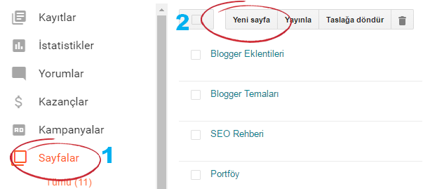 Blogger sayfa kurma ve sayfa url düzenleme