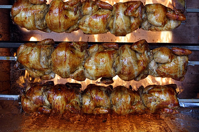 Hens Roasting on a Commercial Spit