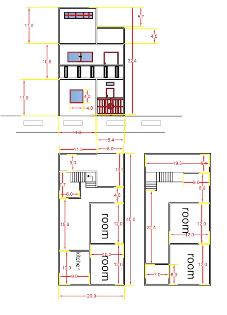 duplex 20 x 40 house floor plan And elevation