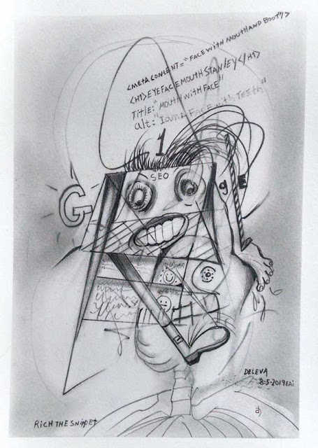 Neo Cubist pencil drawing by Don DeLeva.This art depicts a westleing match between 2 cartoon ca 