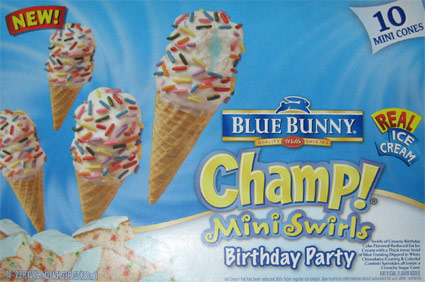  Cream Birthday Party on Ice Cream Reviews  Blue Bunny Champ  Mini Swirls Vanilla   Birthday