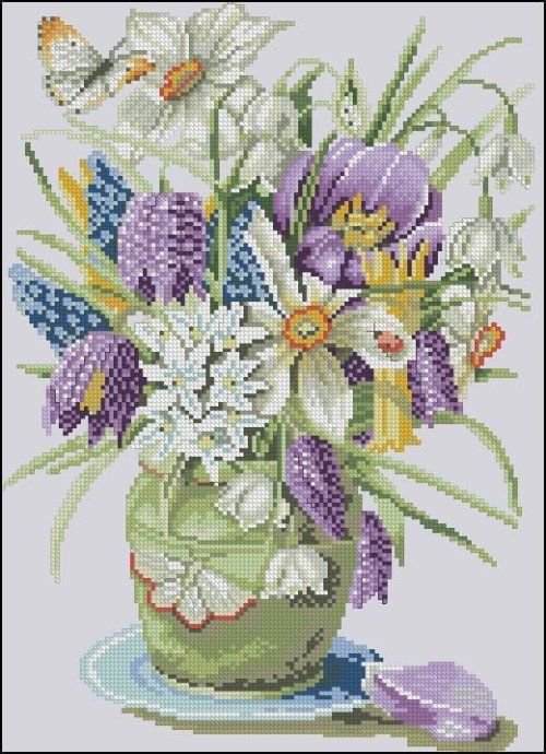 Crocuses and Daffodils Free Cross Stitch Pattern