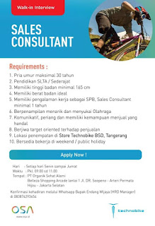 Posisi Kerja & Lokasi Kerja : Sales Consultant   Lokasi Kerja : BSD, Tangerang