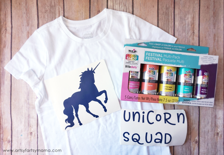 DIY Unicorn Shirt made with vinyl and fabric spray paint!