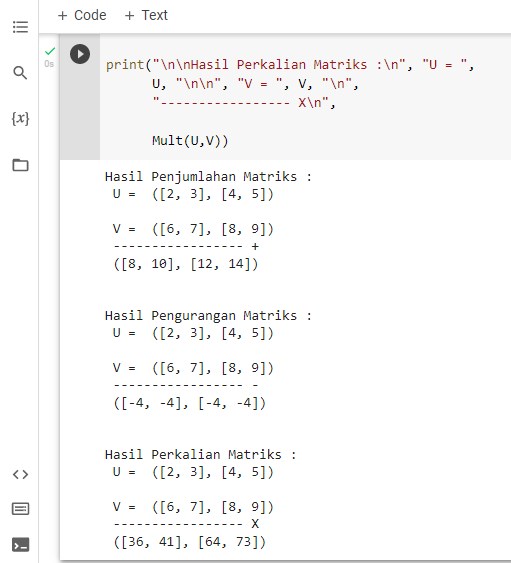 Contoh Program Operasi Matriks Ordo 2x2 Menggunakan Python