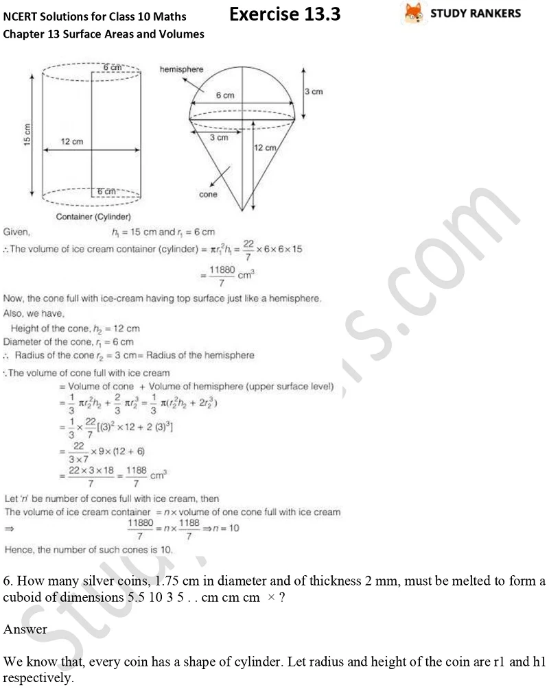 NCERT Solutions for Class 10 Maths Chapter 13 Surface Areas and Volumes Exercise 13.3 Part 4