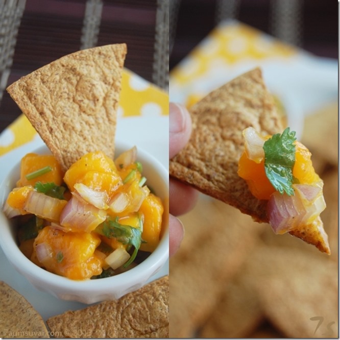 Mango salsa and baked tortilla chips