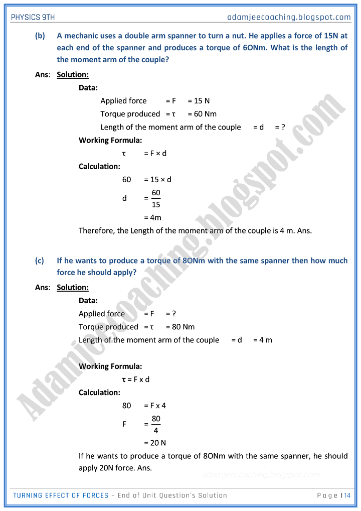 turning-effect-of-forces-solved-book-exercise-physics-9th