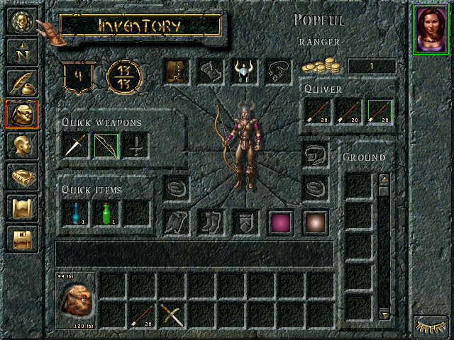 Baldur's Gate inventory screen