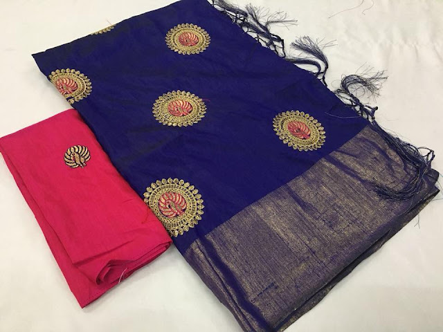 silk chakra peacock  Embroidery work  saree