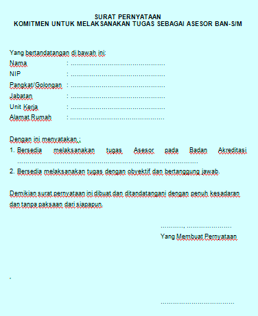 CONTOH SURAT PERNYATAAN KOMITMEN UNTUK MELAKSANAKAN TUGAS 