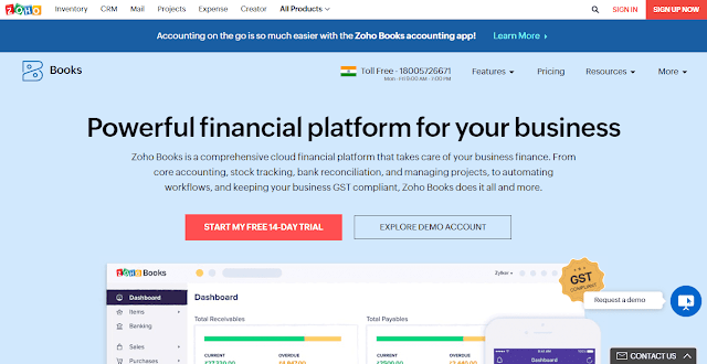 Zoho Books website homepage screenshot
