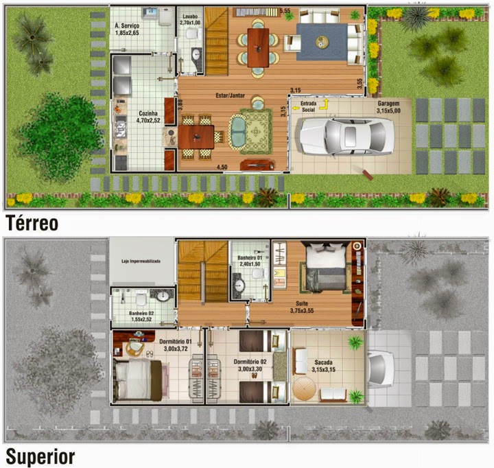 Plantas De Casas Duplex Com 2 Quartos