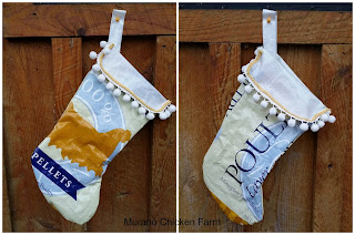 How to use empty feed bags. Make Christmas decorations for the chicken coop!