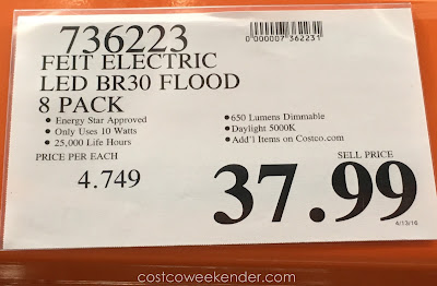 Deal for an 8 pack of Feit BR30 LED Flood Light Bulbs at Costco