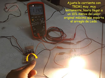 Séptimo paso (b) para ajustar el circuito dimmer a una lampara LEd de 15 watts.