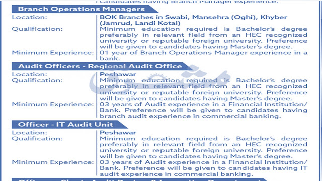 Latest jobs of  Bank of Khyber BOK 2022