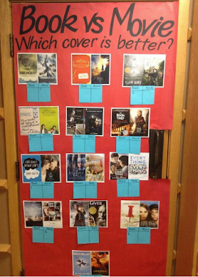 book and movie covers display, with voting options