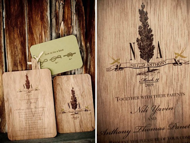 wedding invitation on wood