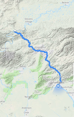 Map of the trip from Fairbanks to Yukon River bridge in Dalton Highway