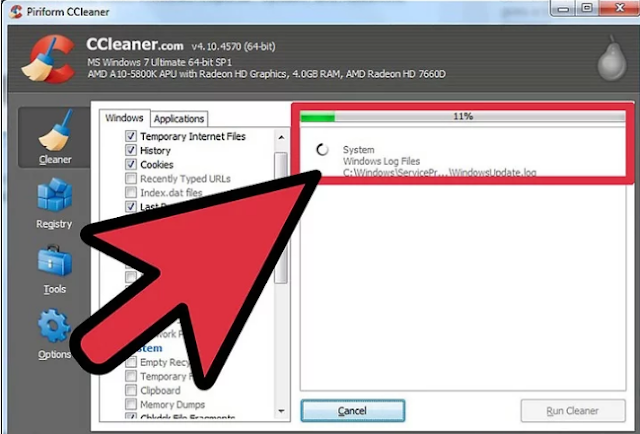 usando o ccleaner para limpar