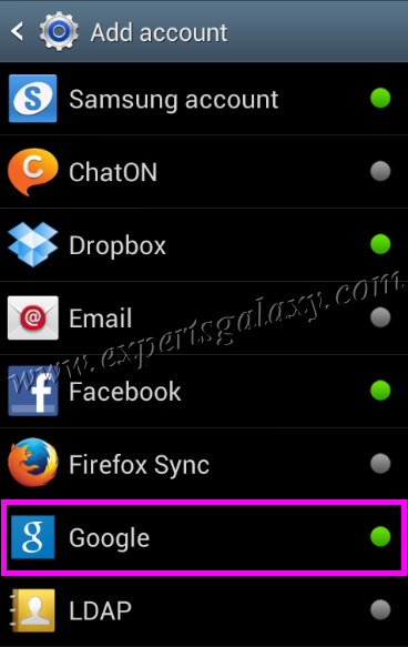 Android Add Account List