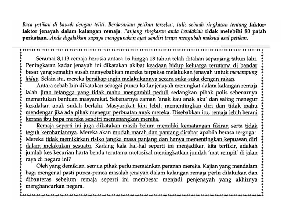 Bahasa Melayu Tingkatan 2: PETIKAN 1 (Faktor Jenayah 