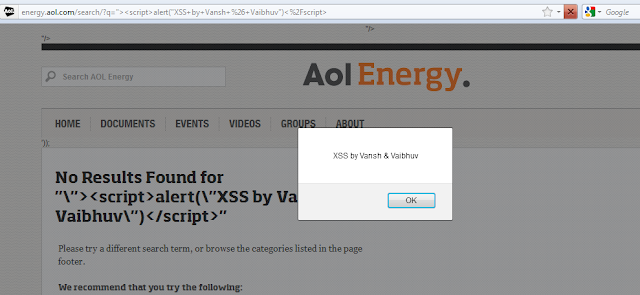 XSS Vulnerability on AOL Energy website