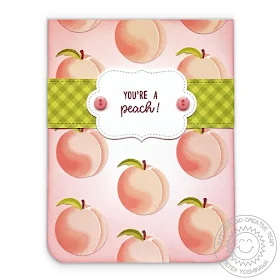 Sunny Studio Stamps: Fruit Cocktail You're A Peach Pink & Green Gingham Card by Mendi Yoshikawa